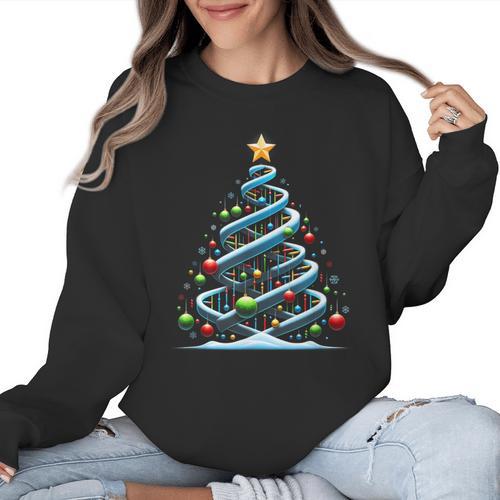 DNA Helix Christmas Tree Scientist Biology Science Teacher Women Crewneck Sweatshirt - teacherstshirts.com AU
