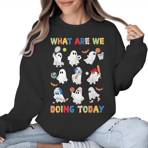 What Are We Doing Today Ghost PE Teacher Team Halloween Women Crewneck Sweatshirt - teacherstshirts.com