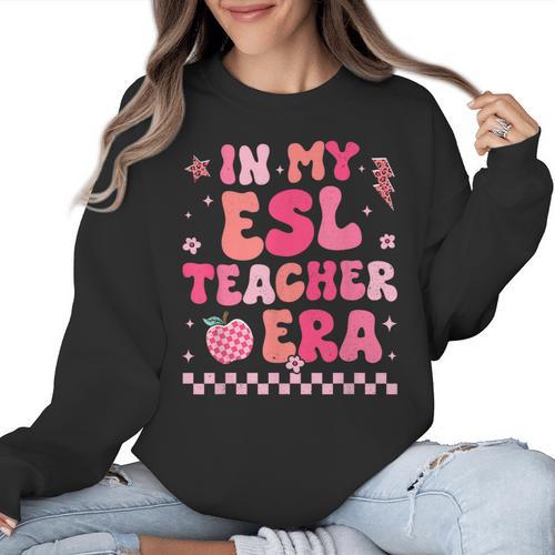 In My Esl Teacher Era Back To School ESL Teacher Groovy Women Crewneck Sweatshirt - teacherstshirts.com AU
