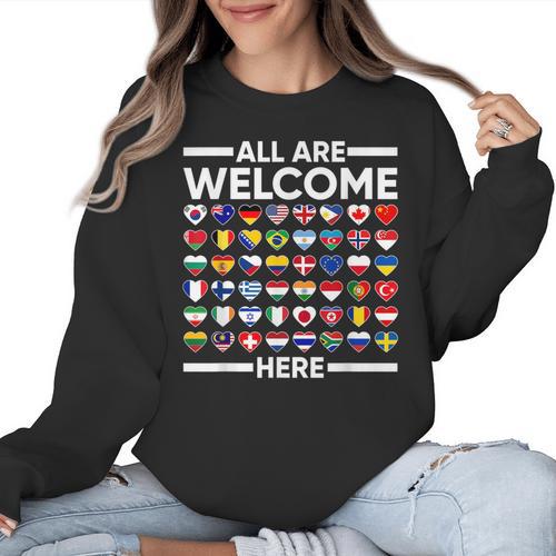 ESL Teacher All Are Welcome Here For Worlds Virtual Teachers Women Crewneck Sweatshirt - teacherstshirts.com AU