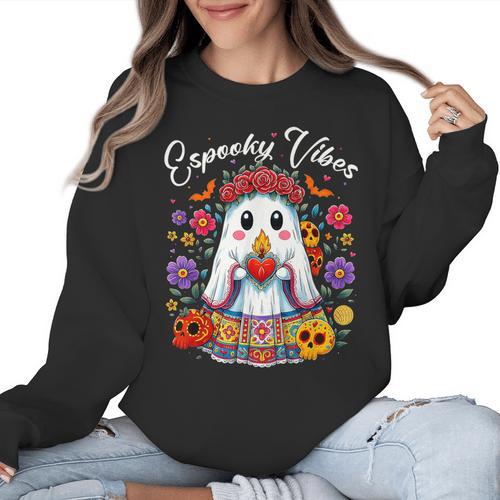 Espooky Vibes Maestra Halloween Spanish Mexican Teacher Women Crewneck Sweatshirt - teacherstshirts.com AU