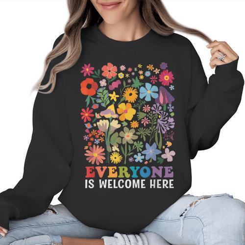 Everyone Is Welcome Here Tshirt Idaho Teacher Support Retro Women Crewneck Sweatshirt - teacherstshirts.com