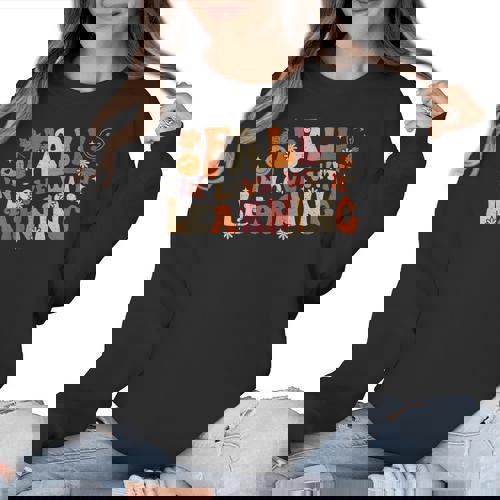 Fall In Love With Learning Autum Thanksgiving Teacher Kids Women Crewneck Sweatshirt - teacherstshirts.com