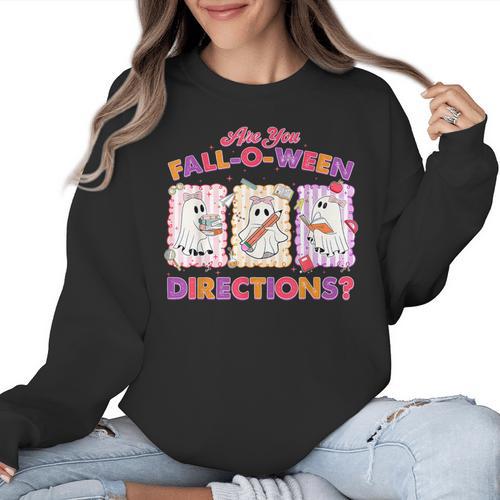 Are You Fall-O-Ween Directions Halloween Teacher Ghost Women Crewneck Sweatshirt - teacherstshirts.com DE