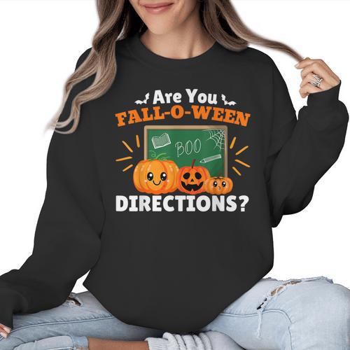 Are You Fall O Ween Directions Halloween Teacher Retro Women Crewneck Sweatshirt - teacherstshirts.com AU
