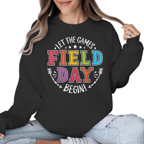 Field Day 2024 Let The Games Begin Teacher Kids Girls Boys Women Crewneck Sweatshirt - teacherstshirts.com DE