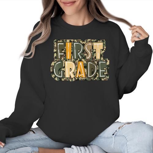 First 1St Grade Camo Camouflage Boy Teacher Back To School Women Crewneck Sweatshirt - teacherstshirts.com AU