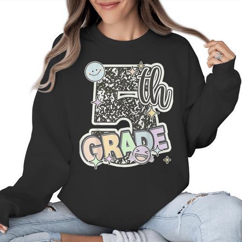 First Day Of Fifth Grade Composition Notebook Teacher Women Crewneck Sweatshirt - teacherstshirts.com AU