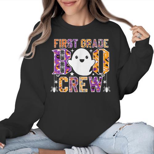 First Grade Boo Crew Teacher Student Halloween Costume Women Crewneck Sweatshirt - teacherstshirts.com DE