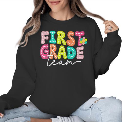 First Grade Team Teacher Back To School 1st Grade Squad Kids Women Crewneck Sweatshirt - teacherstshirts.com AU