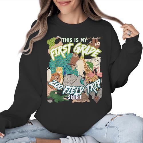 First Grade Zoo Field Trip Matching Student Teacher Class Women Crewneck Sweatshirt - teacherstshirts.com UK