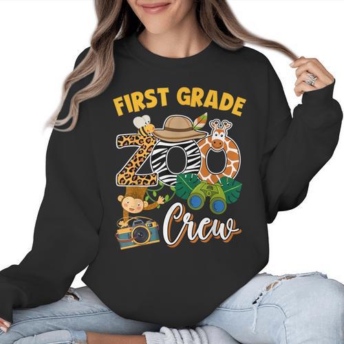 First Grade Zoo Field Trip Squad Matching Teacher Students Women Crewneck Sweatshirt - teacherstshirts.com UK