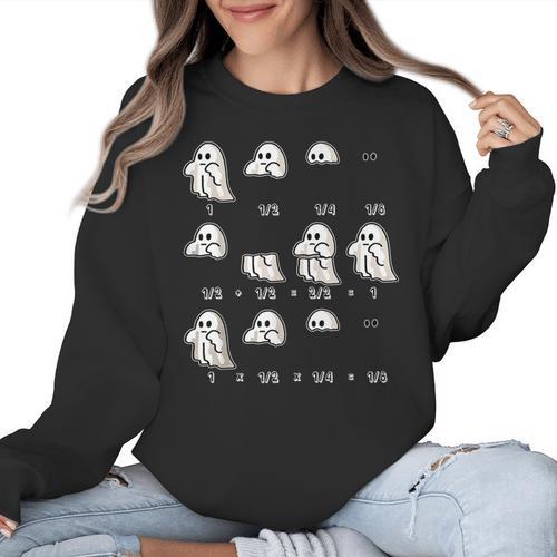 Fractions Math Teacher Ghost Math Halloween Humorous Women Crewneck Sweatshirt - teacherstshirts.com