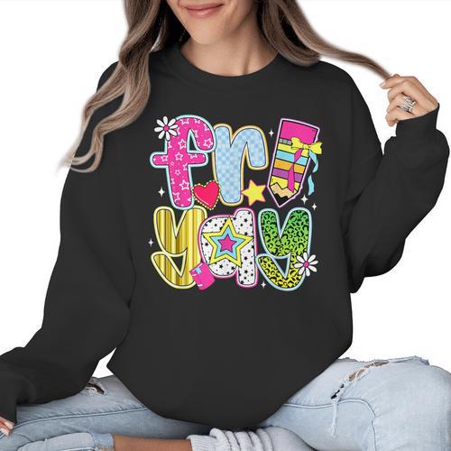 Fri-Yay Happy Friday Weekend Teacher Back To School Women Crewneck Sweatshirt - teacherstshirts.com AU