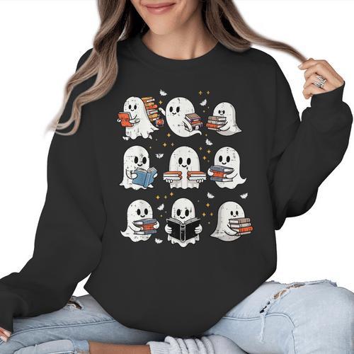 Ghosts With Books Library Halloween Men Women Kids Teacher Women Crewneck Sweatshirt - teacherstshirts.com DE