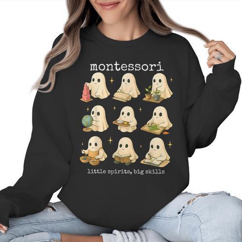 Ghosts Halloween Montessori Teacher Educator Costume Women Crewneck Sweatshirt - teacherstshirts.com UK