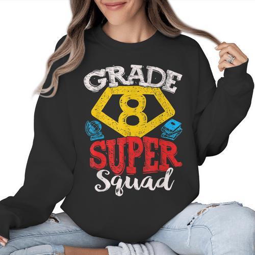 Grade 8 Super Squad Superhero Teacher Team Women Crewneck Sweatshirt - teacherstshirts.com UK