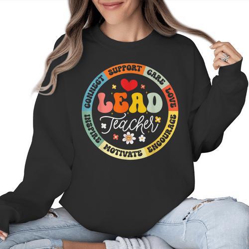 Groovy Lead Teacher Appreciation Back To School Women Crewneck Sweatshirt - teacherstshirts.com UK