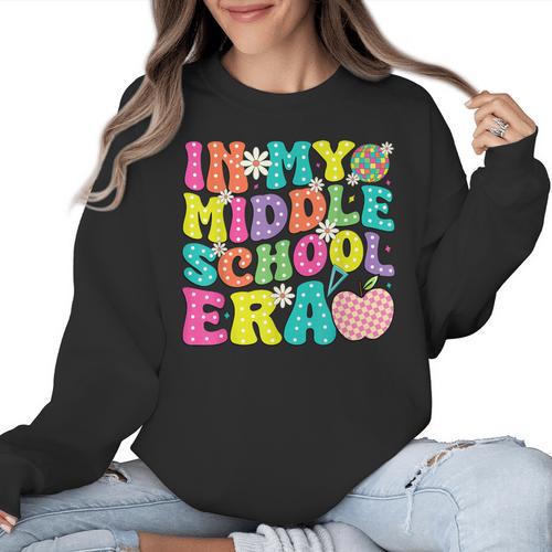 Groovy In My Middle School Era Back To School Teacher Women Crewneck Sweatshirt - teacherstshirts.com