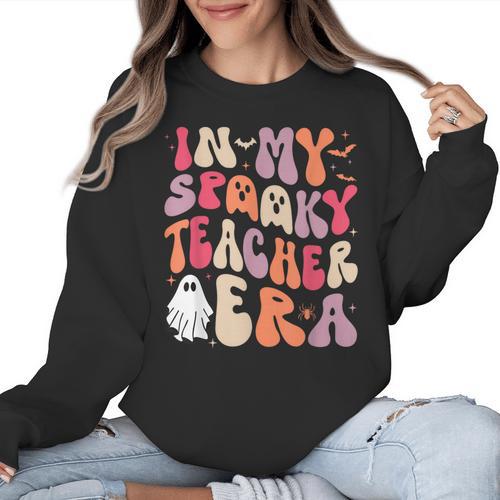 Groovy In My Spooky Teacher Era Halloween Party Boo Women Crewneck Sweatshirt - teacherstshirts.com