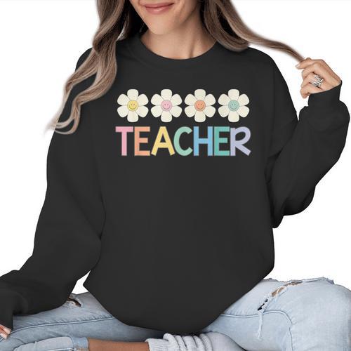 Groovy Teacher Cute Daisy Flower Retro Back To School Women Crewneck Sweatshirt - teacherstshirts.com AU
