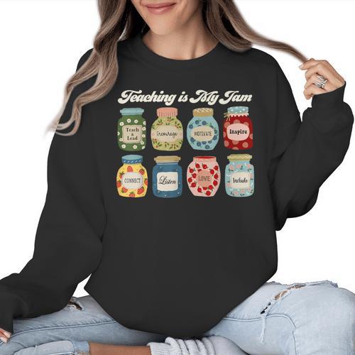 Groovy Teaching Is My Jam Teacher Appreciation Women Crewneck Sweatshirt - teacherstshirts.com CA