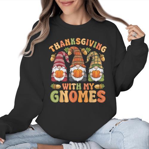 Groovy Thanksgiving With My Gnomie Women Teacher Fall Gnome Women Crewneck Sweatshirt - teacherstshirts.com CA
