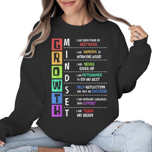 Growth Mindset Positive Motivational Classroom Teacher Learn Women Crewneck Sweatshirt - teacherstshirts.com