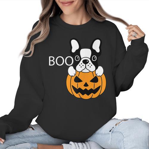 The Halloween Boston Terrier Women Crewneck Sweatshirt - Bostonterriersmerch.com
