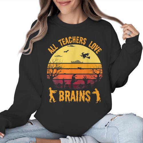 Halloween Costume Teacher Love Brains Zombie Women Crewneck Sweatshirt - teacherstshirts.com UK