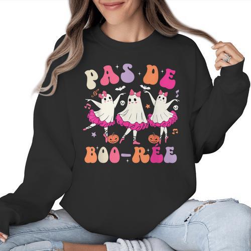 Halloween Dance Teacher Pas De Boo-Ree Ghost Ballet Dancer Women Crewneck Sweatshirt - teacherstshirts.com CA