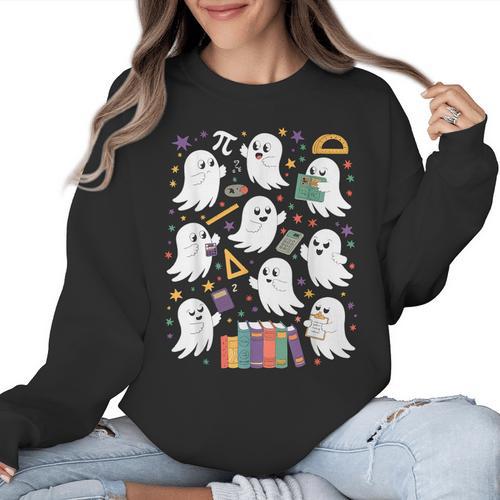 Halloween Math Teacher Ghost Math Teacher Spooky Halloween Women Crewneck Sweatshirt - teacherstshirts.com AU