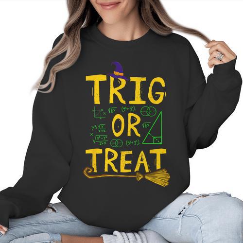 Halloween Math Teacher Trig Or Treat Student School College Women Crewneck Sweatshirt - teacherstshirts.com AU