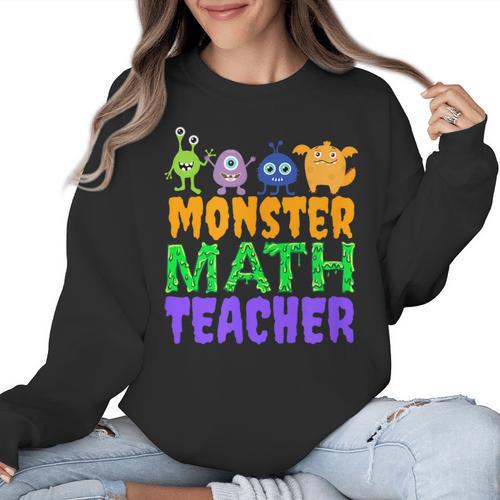 Halloween Monster Math Teacher Men Women Women Crewneck Sweatshirt - teacherstshirts.com DE