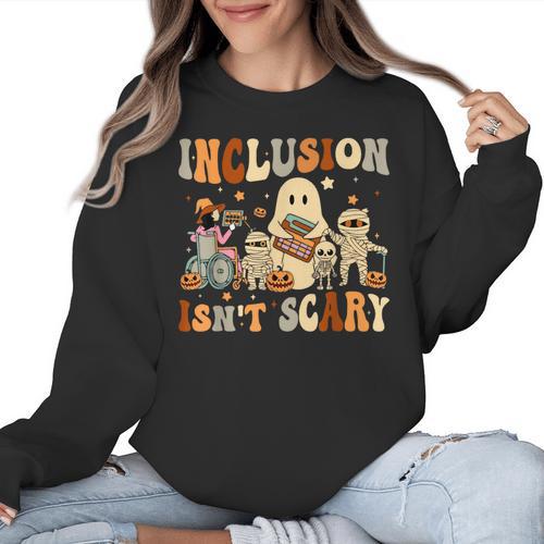 Halloween SLP Sped Teacher Groovy Inclusion Isn't Scary Women Crewneck Sweatshirt - teacherstshirts.com