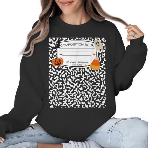 Halloween Teacher Composition Book Notebook Matching Group Women Crewneck Sweatshirt - teacherstshirts.com