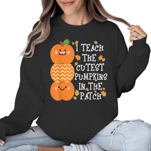 Halloween Teacher Shirt I Teach The Cutest Pumpkins In Patch Men Women Kids Women Crewneck Sweatshirt - teacherstshirts.com CA