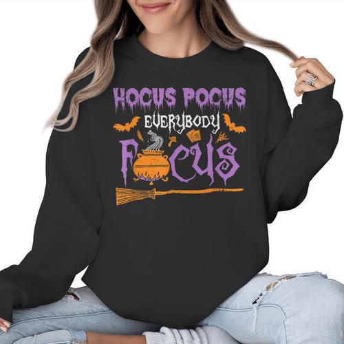 Halloween Teacher Or Student Hocus Pocus Everybody Focus For Men Women Kids Women Crewneck Sweatshirt - teacherstshirts.com CA
