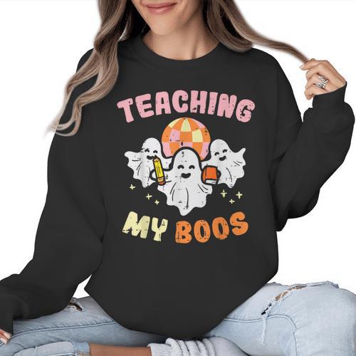 Halloween Teacher Teaching My Boos Costume Teacher Men Women Women Crewneck Sweatshirt - teacherstshirts.com CA