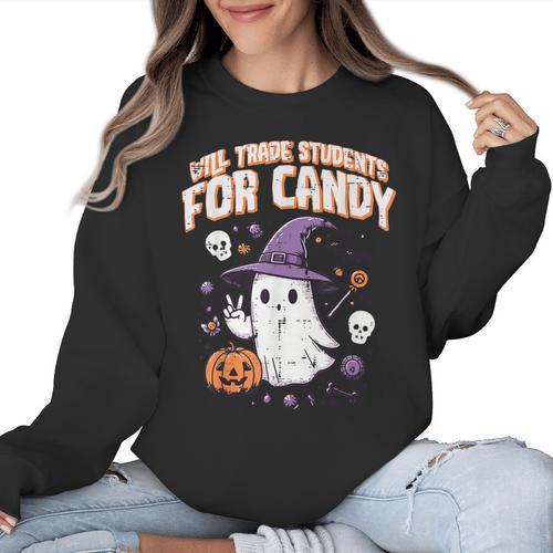 Halloween Teacher Trade Students For Candy Costume Women Women Crewneck Sweatshirt - teacherstshirts.com