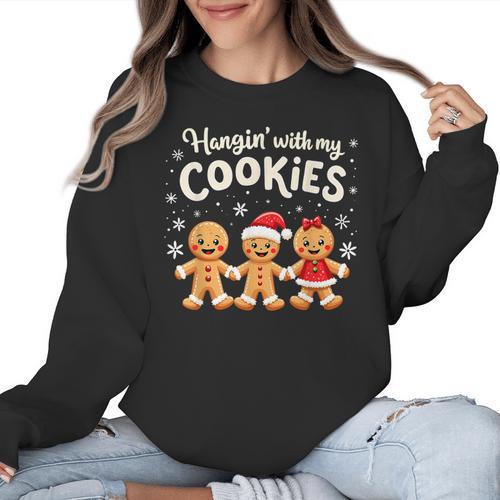 Hangin With My Cookies Gingerbread Christmas Teacher Women Crewneck Sweatshirt - teacherstshirts.com AU