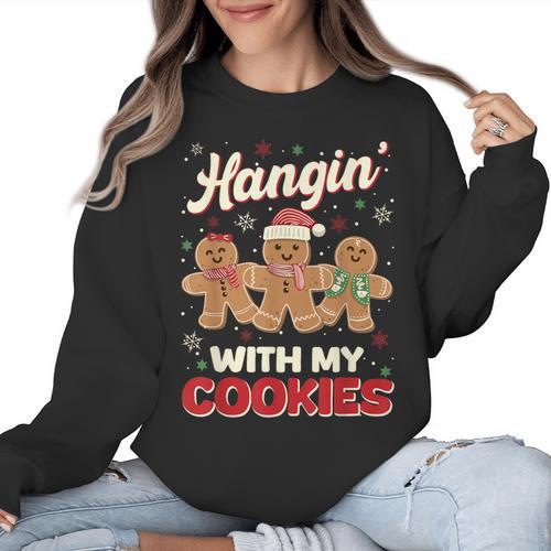 Hangin With My Cookies Gingerbread Man Xmas Teacher Women Crewneck Sweatshirt - teacherstshirts.com AU