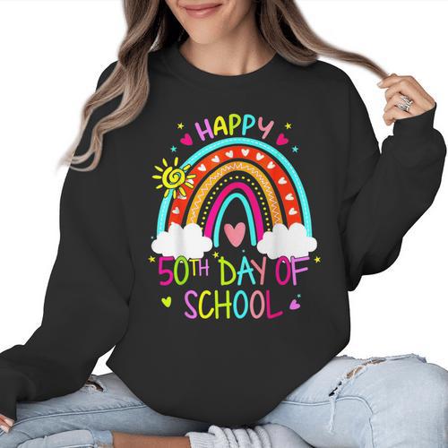Happy 50th Days Of School Rainbow Teacher 50 Days Smarter Women Crewneck Sweatshirt - teacherstshirts.com AU