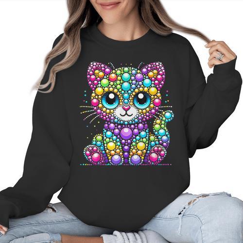 Happy Dot Day Colorful Polka Dot Cat Kitten Teachers Kids Women Crewneck Sweatshirt - teacherstshirts.com