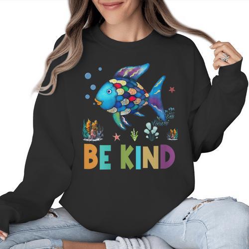 Happy First Day Of School Fish Rainbows Teacher Be Kind Women Crewneck Sweatshirt - teacherstshirts.com AU