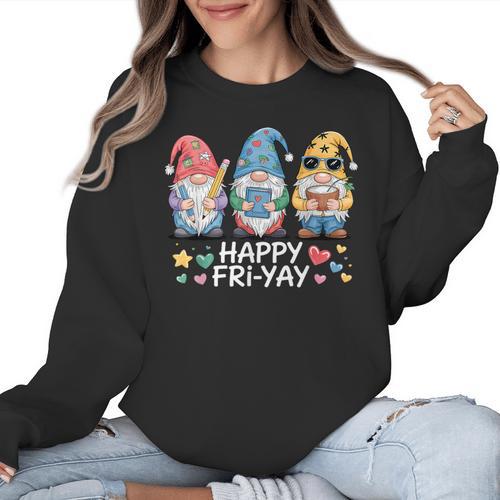 Happy Fri-Yay Teacher Fry Yay Friday Weekend Fri-Yay Women Crewneck Sweatshirt - teacherstshirts.com