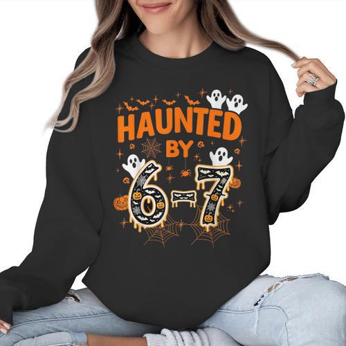 Haunted By 6-7 Halloween Math Teacher Joke Women Crewneck Sweatshirt - teacherstshirts.com