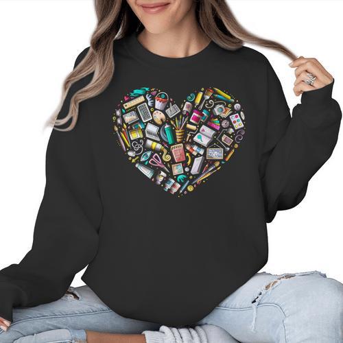 Heart Shape Art Teacher And Painting Sketching Artist Women Crewneck Sweatshirt - teacherstshirts.com AU