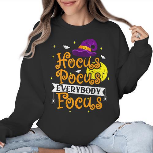 Hocus Pocus Everybody Focus Halloween Teacher Men Women Kids Women Crewneck Sweatshirt - teacherstshirts.com AU