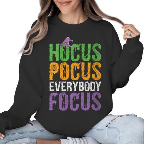 Hocus Pocus Everybody Focus Teacher Halloween Women Crewneck Sweatshirt - teacherstshirts.com DE